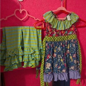 Floral and Striped Ruffle Dress Set Matilda Jane rare